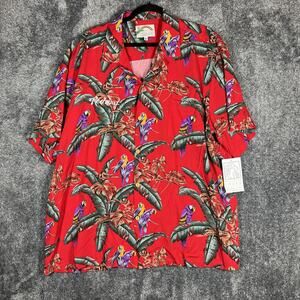 Red Hawaiian Parrot Print Casual Button Down Shirt